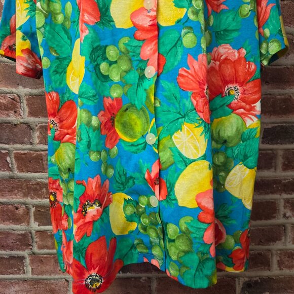Vintage 80s Women's CAPE COD Floral Fruit Button Down Blouse Top 22W - Picture 6 of 8
